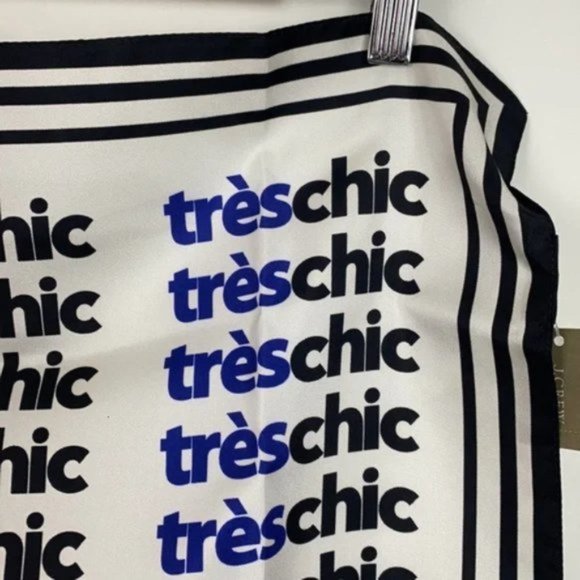 NWT J.Crew Très Chic Silk Scarf White Navy Black - Picture 6 of 9
